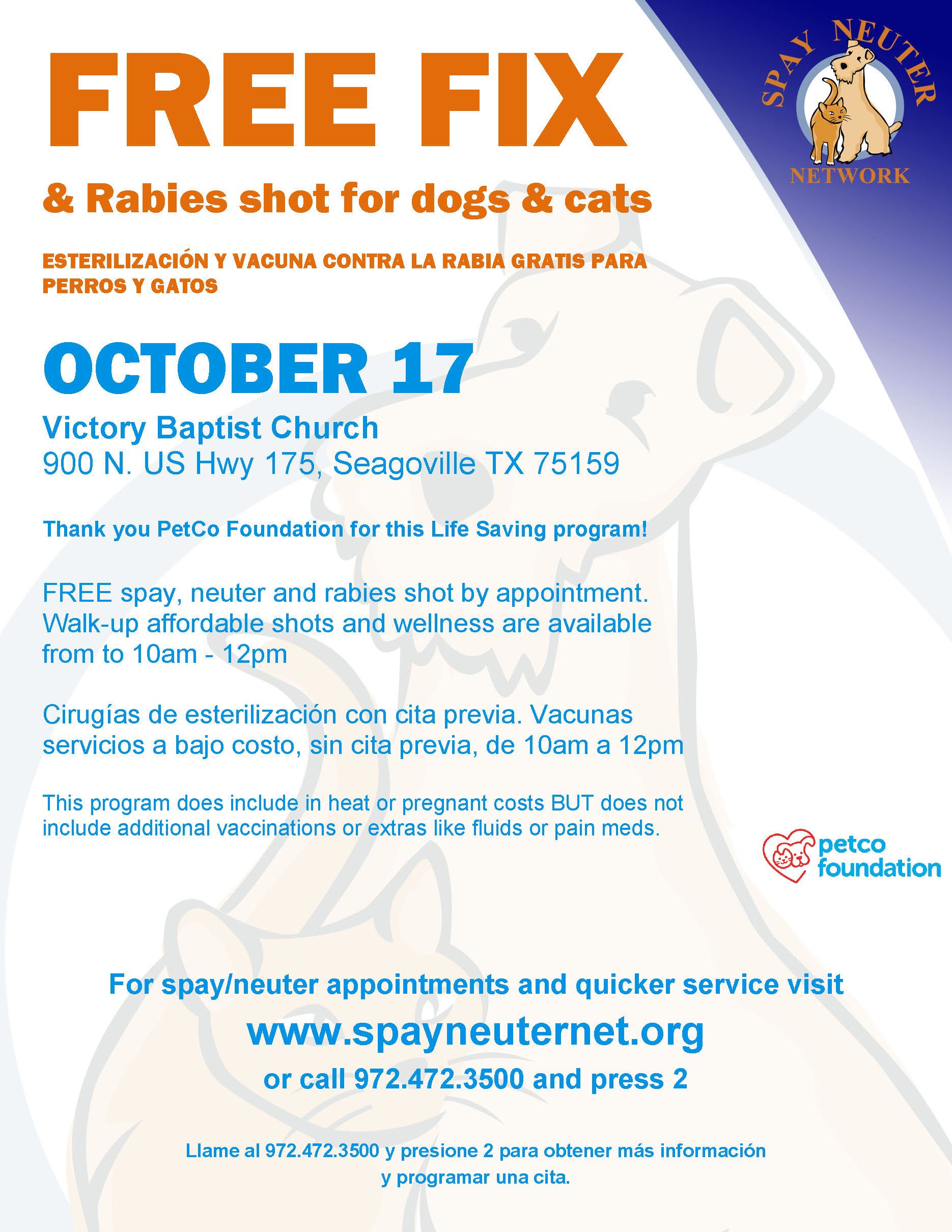 Free Spay, Neuter and Rabies Vaccination Flyer