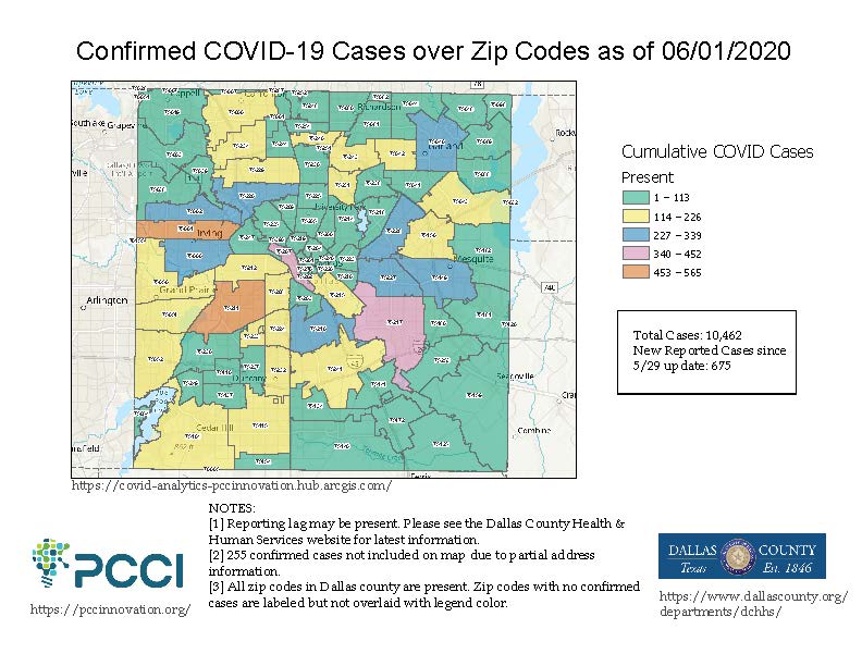 06-01-20 Covid-19 Dallas County Zip Code  Case Map