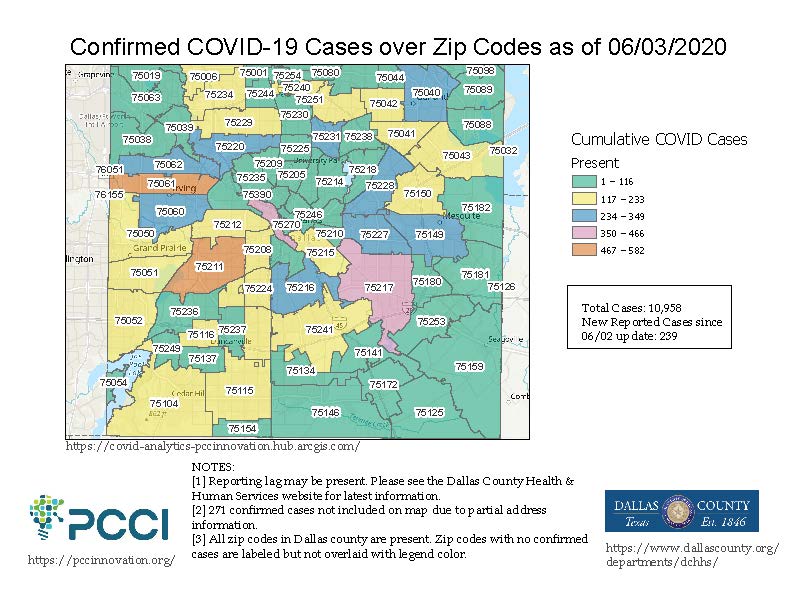 06-03-20 Covid-19 Dallas County Zip Code  Case Map