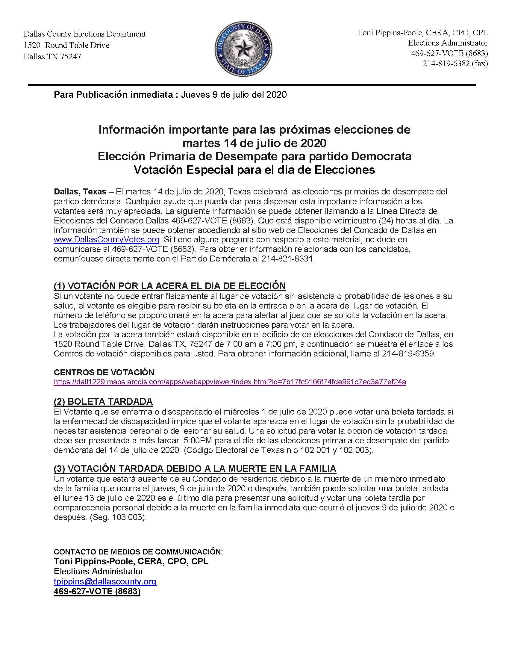 Special Voting Options on Election Day PR- JULY 14 2020-spanish