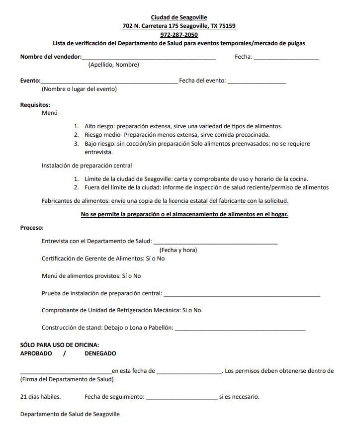 Checklist for Health Department Spanish